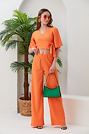 Turuncu Yandan Bağlamalı Bürümcük Alt-üst Takım