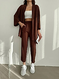 Kahve Kimono Alt Üst Takım Elbise