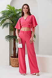 Pembe Yandan Bağlamalı Bürümcük Alt-üst Takım