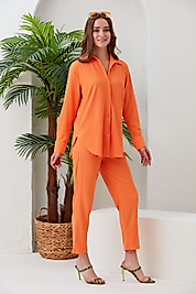 Turuncu Bürümcük Gömlek Pantolon Alt Üst Takım