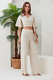 Bej Yandan Bağlamalı Bürümcük Alt-üst Takım