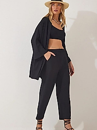 Siyah Kimono Alt Üst Takım Elbise